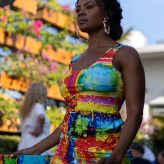 Fitted Dress Featuring Original Artwork by Y. Krystman: Summer Symphony.