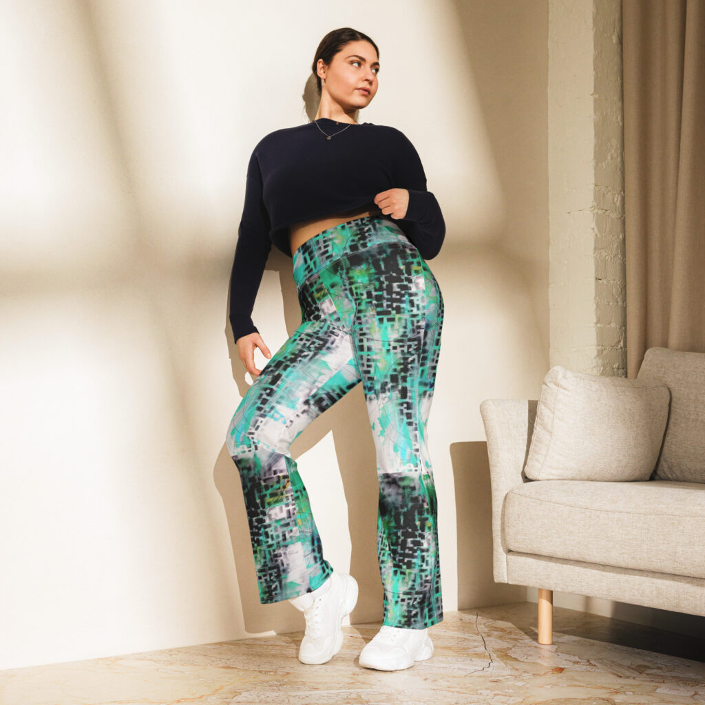 Limited Edition Recycled Polyester, Wearable Art, High Waist FlareLeggings