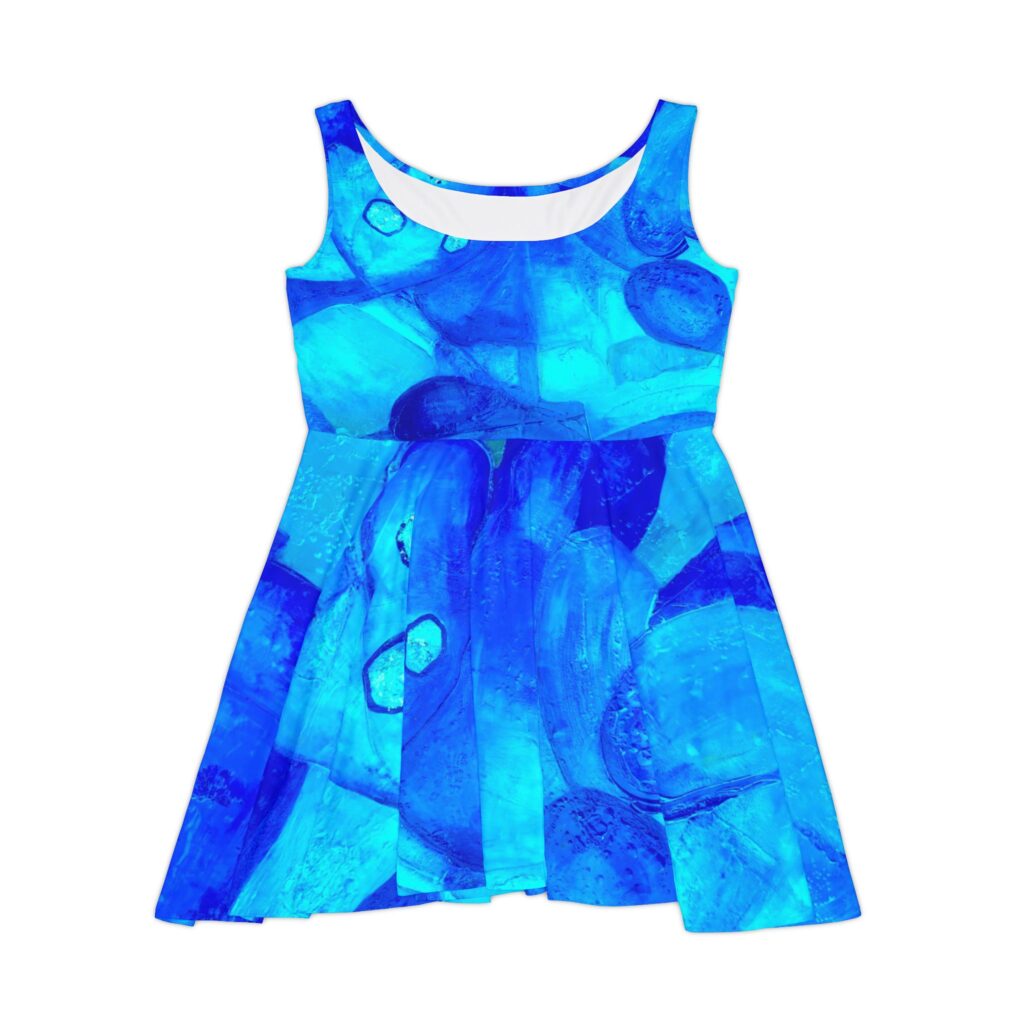 Blue Abstract Watercolor Skater Dress